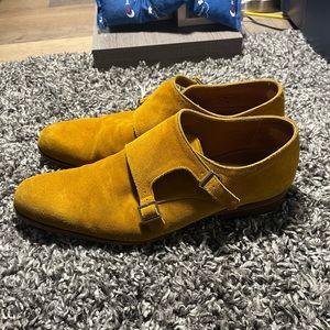 John Fluevog yellow suede monkstrap dress shoes